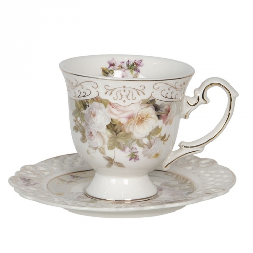 Tasse à thé sur pied roses blanches - clayre & eef