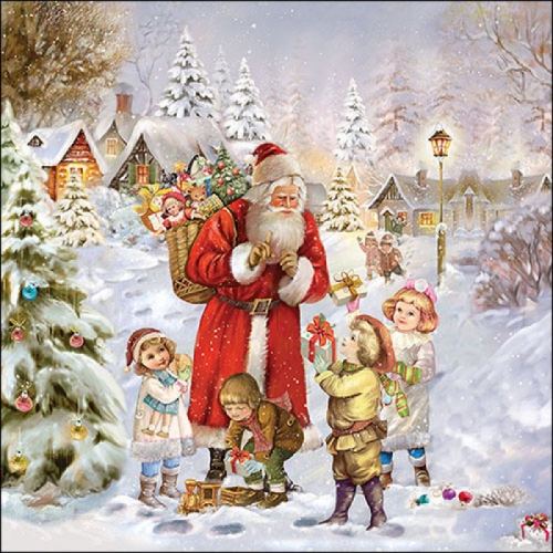 Serviettes en papier santa bringing presents - ambiente