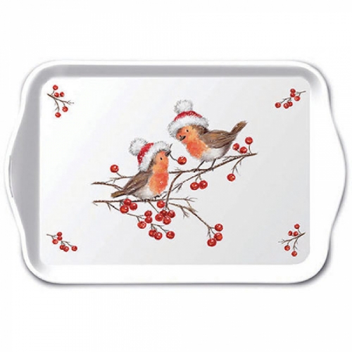 Petit plateau christmas robins white - Ambiente