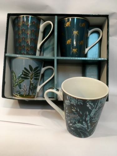 Coffret de 4 mugs en porcelaine mania jungle