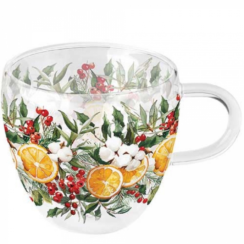 Tasse en verre double paroi winter oranges - ambiente