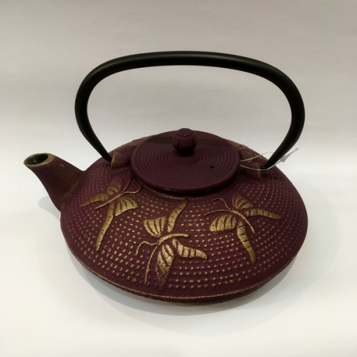 Théière en fonte prune papillons