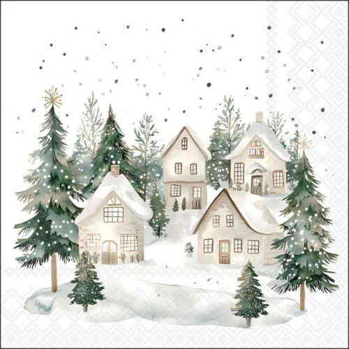 Serviettes en papier snowy houses - ambiente