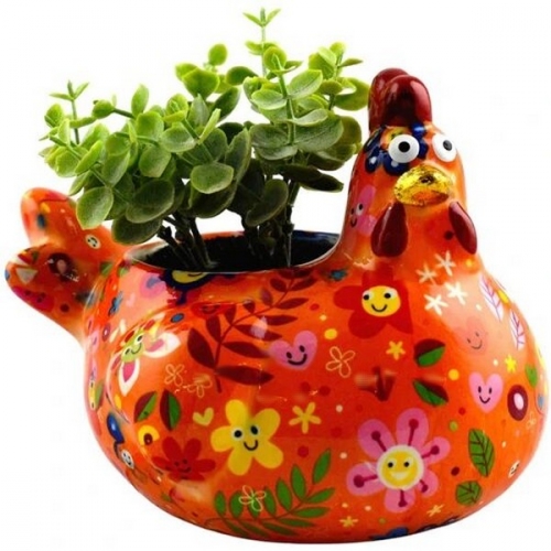 Pot de fleurs poule Alice orange - pomme pidou