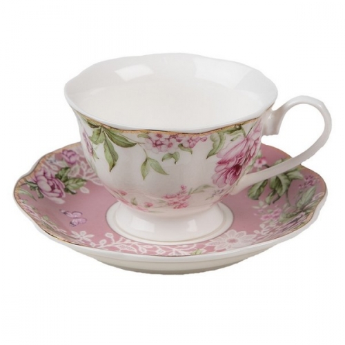 Tasse à thé roses et blanc - clayre & eef