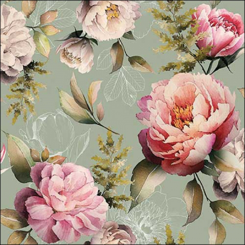 Serviettes en papier peonies composition green - ambiente