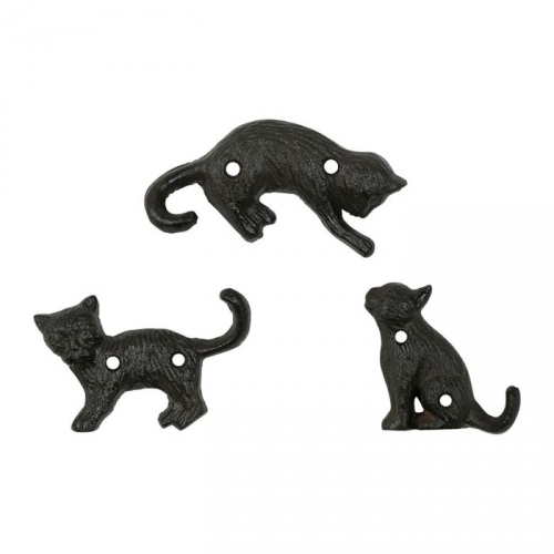 Lot de 3 patères chats en fonte - comptoir de famille