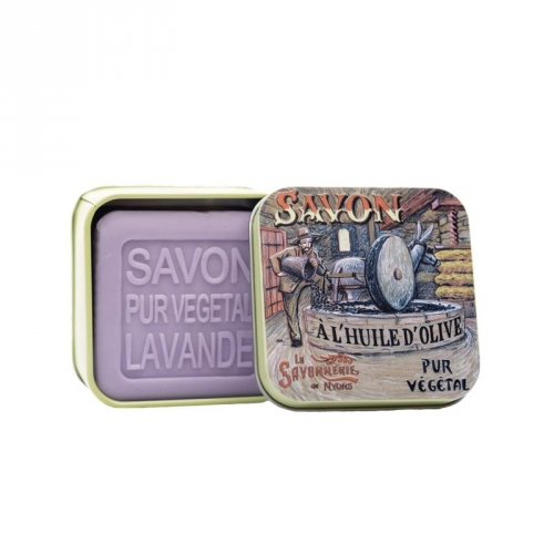 Boite à savon en métal avec moulin - savonnerie de Nyons