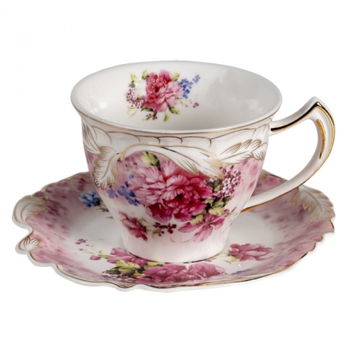 Tasse à thé fleurs  blanc et rose