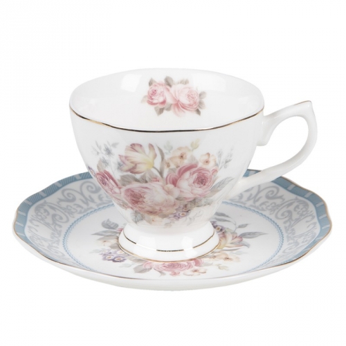 Tasse à thé roses bleu