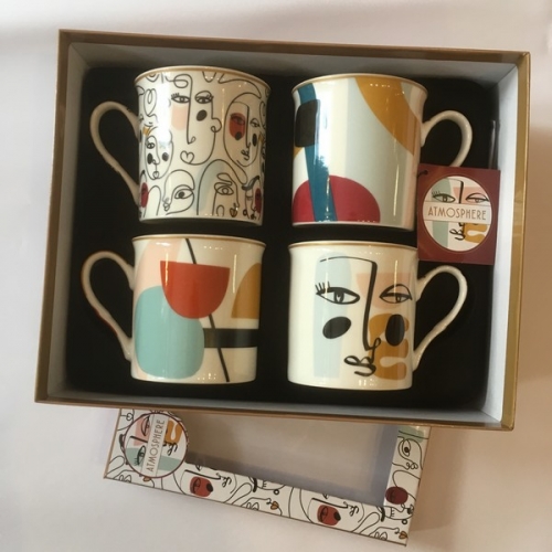 Coffret de 4 mugs porcelaine modernism easy life