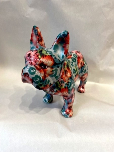 Tirelire bouledogue Jack avec fleurs pomme pidou