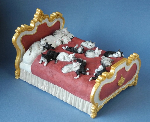 Des chats sur un lit le grand luxe - Albert Dubout