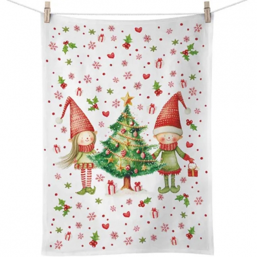 Torchon elves by the tree - ambiente