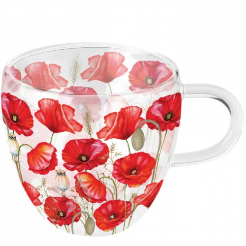 Tasse en verre double paroi poppy all over white - ambiente