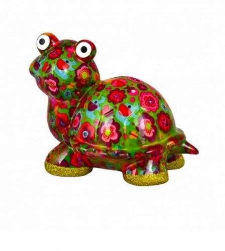 Tirelire tortue Zeppy verte fleurs roses pomme pidou