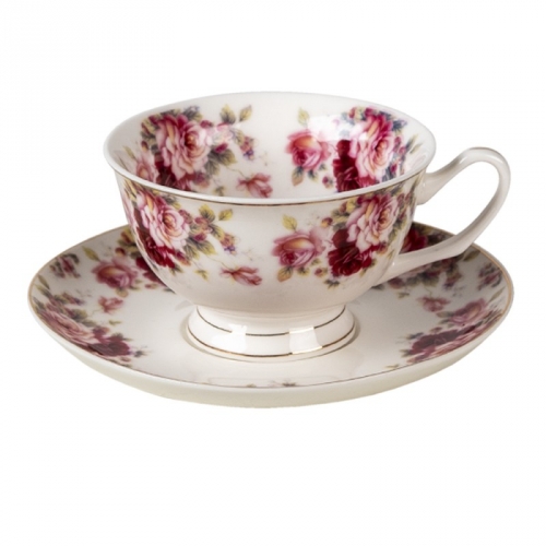 Tasse à thé en porcelaine roses rouges - clayre & eef